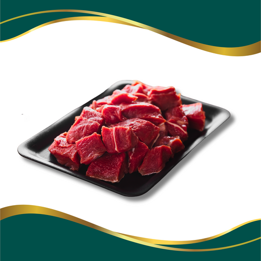 fresh beef, meat cut into cubs plated, a pack of beef no skin cut into small pieces. Beef for stews, soups, small chops,  Nigerian Suya, grilling, BBQ