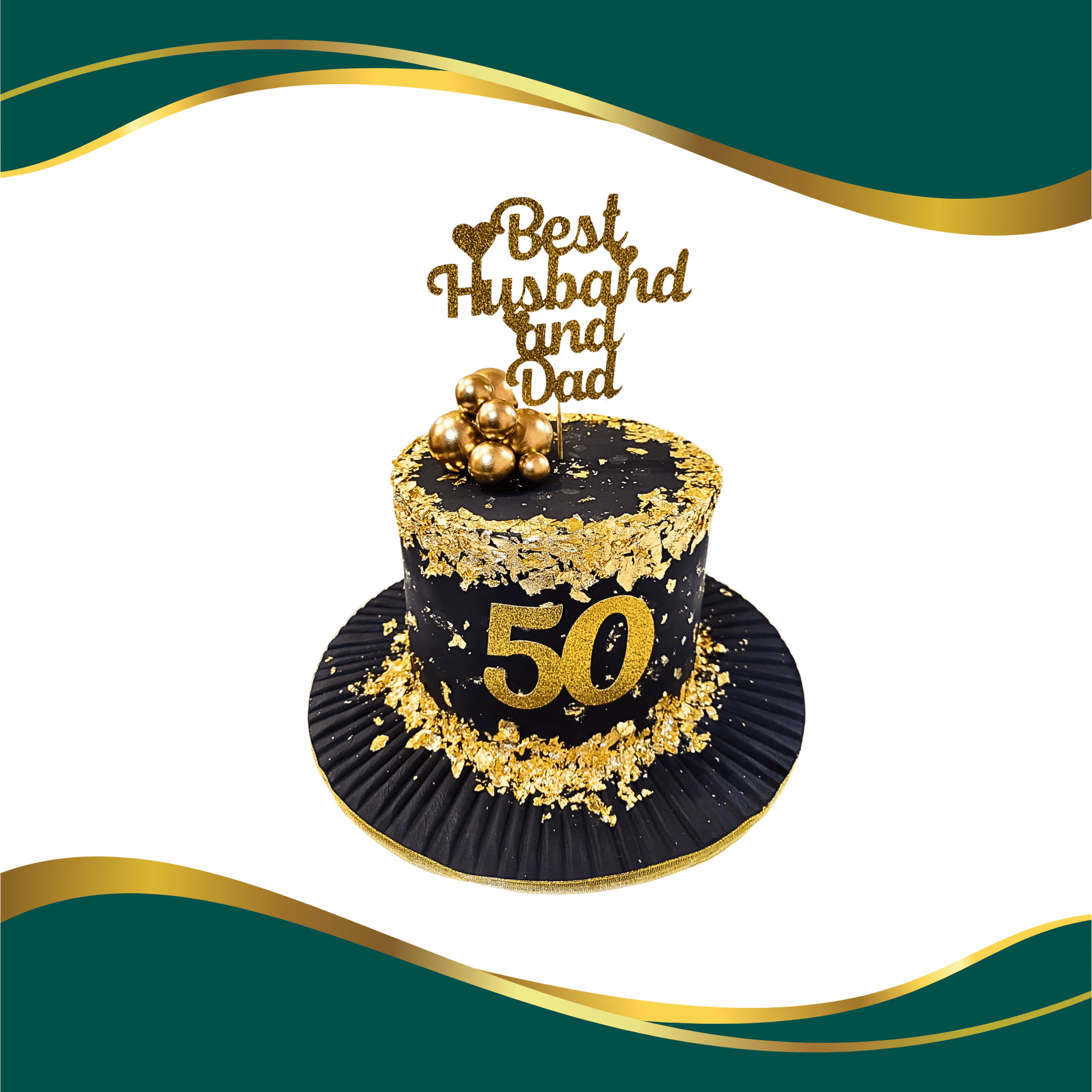 gold and black Fondant birthday cake . 50th birthday cake