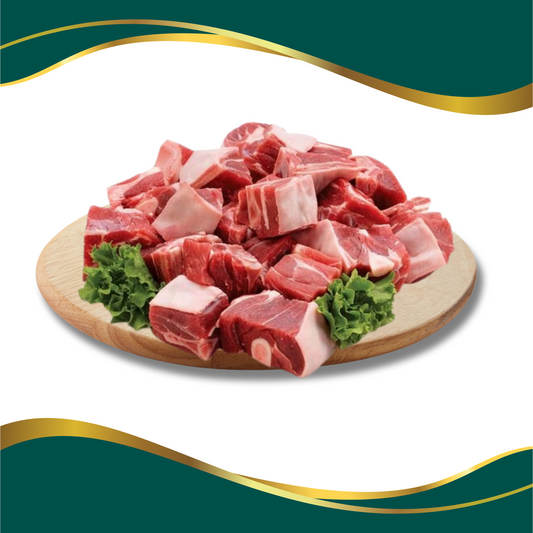 fresh goat meat, raw goat meat cut into cubes, goat meat cut into small pieces, pack of goat meat to cook stew and soups, grill, BBQ, 