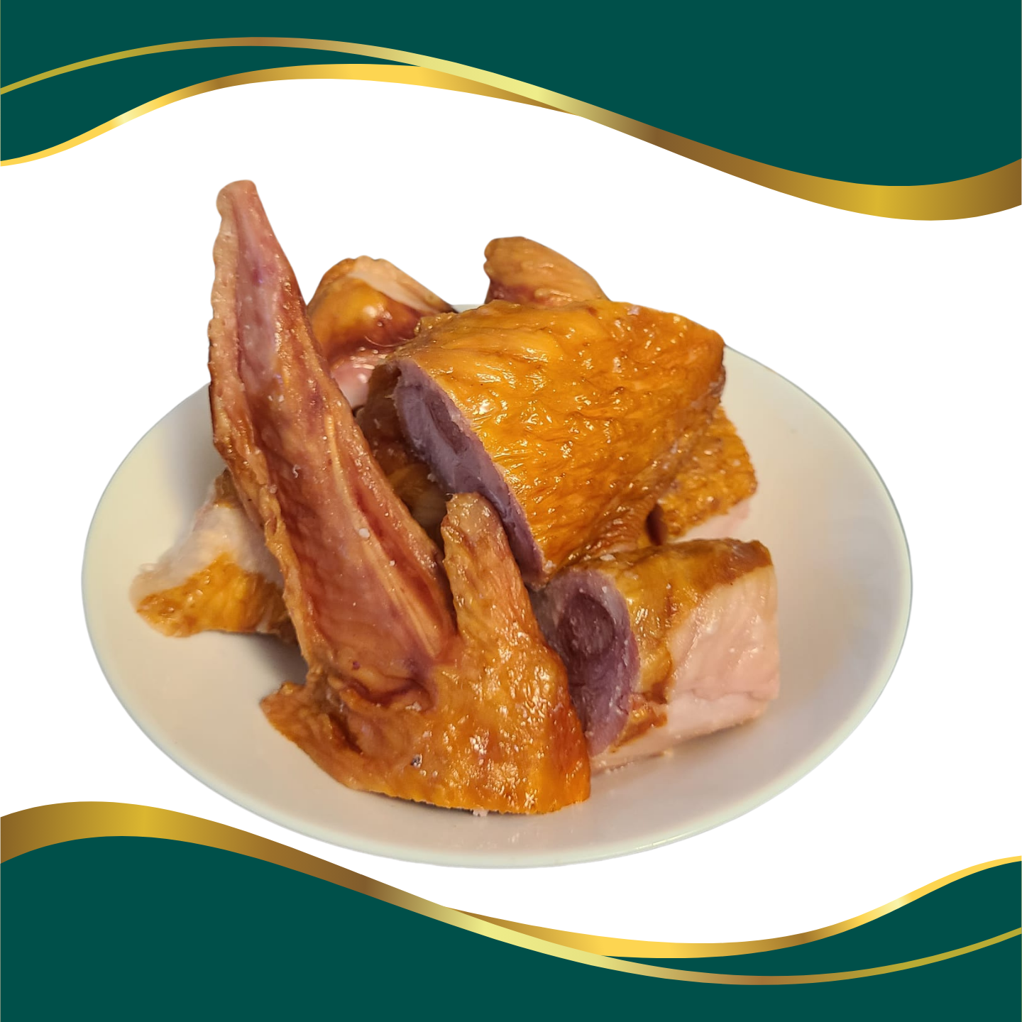 a pack of smoked turkey wings cut into smaller pieces on a plate. 