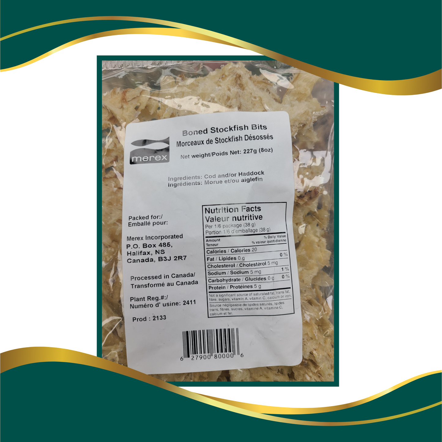 Boned stockfish stock fish bits, dried fish bits Merex brand 227g pack