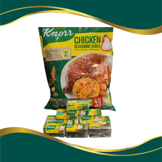 Knorr Chicken Seasoning Cubes, Taste the knorr difference, iron and iodine fortified, since 1838, made with real chicken and locally sourced ingredient 45 x 8g, UNILEVER