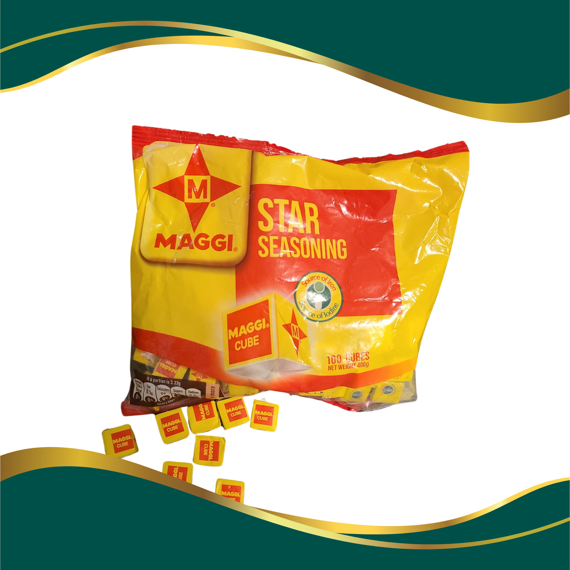 MAGGI Star Seasoning, Maggi cube star, Nigerian Maggi cube pack 100 cubes, net weight 400g, Source of Iron, source of iodine