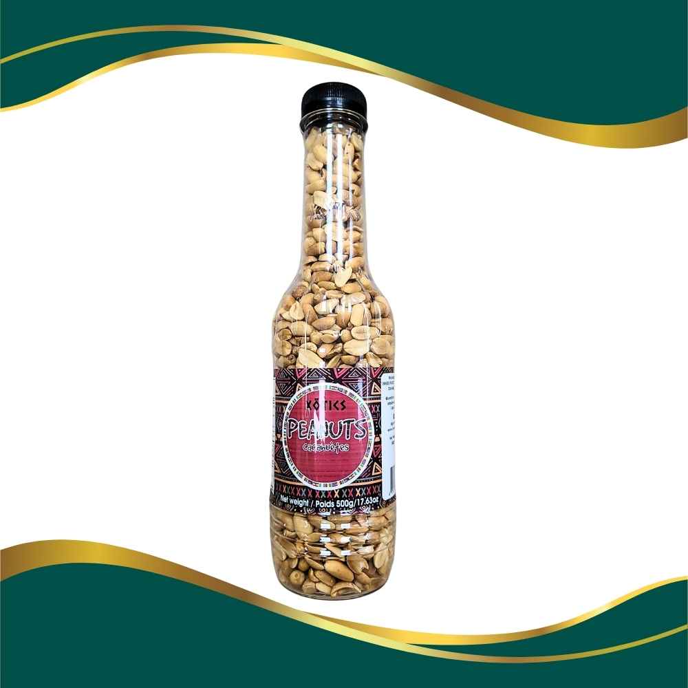 A Plastic bottle of Nigerian roasted peanuts, groundnuts, epa, XOTICS Peanuts 500g