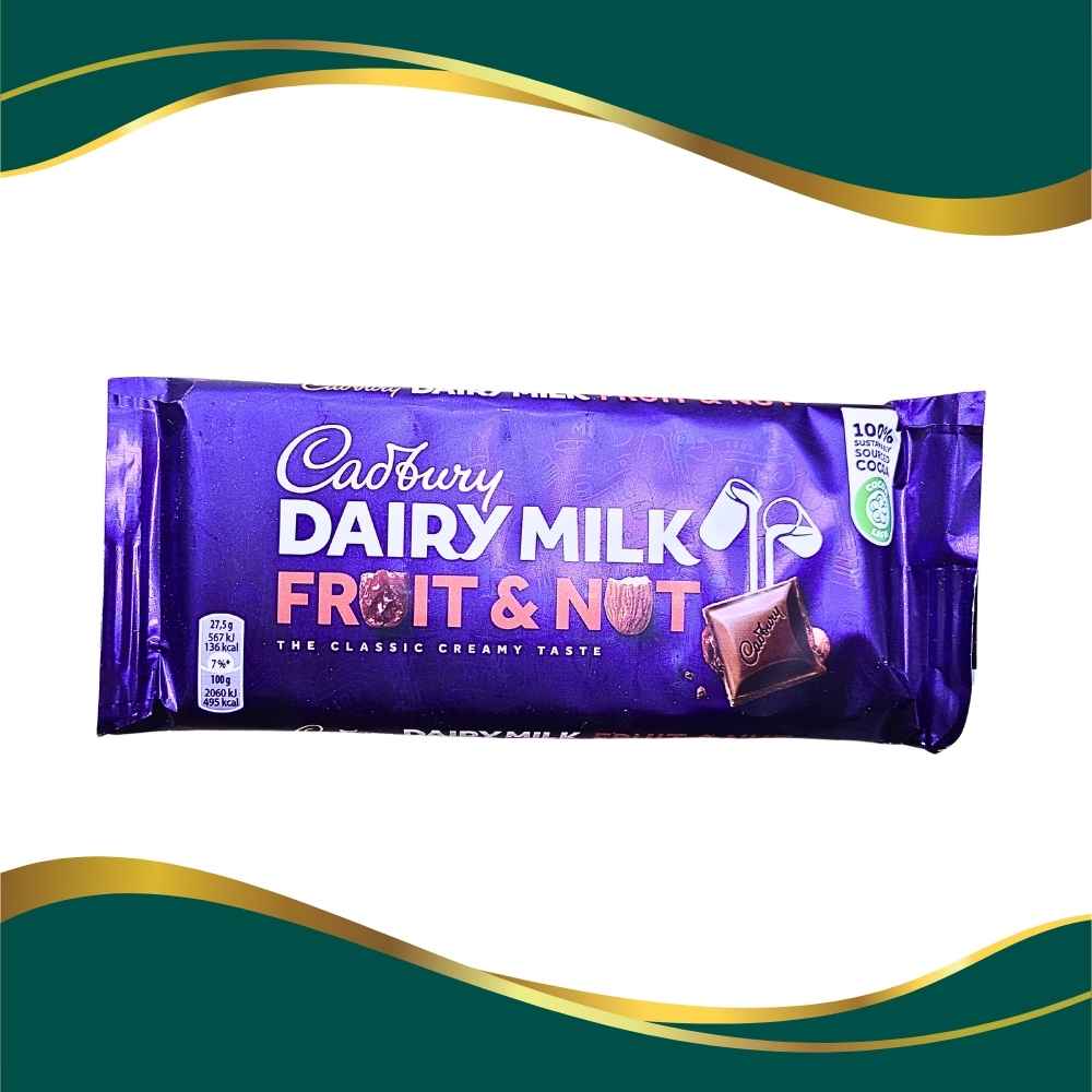 Dairy Milk Fruit & Nut Chocolate Bar 100% sustainably sourced cocoa