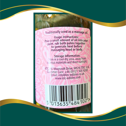 KTC 100% Pure Castor Oil established in 1972, external use only 8.5 fl oz traditionally used as a massage oil, usage instructions, storage information. product of the UK